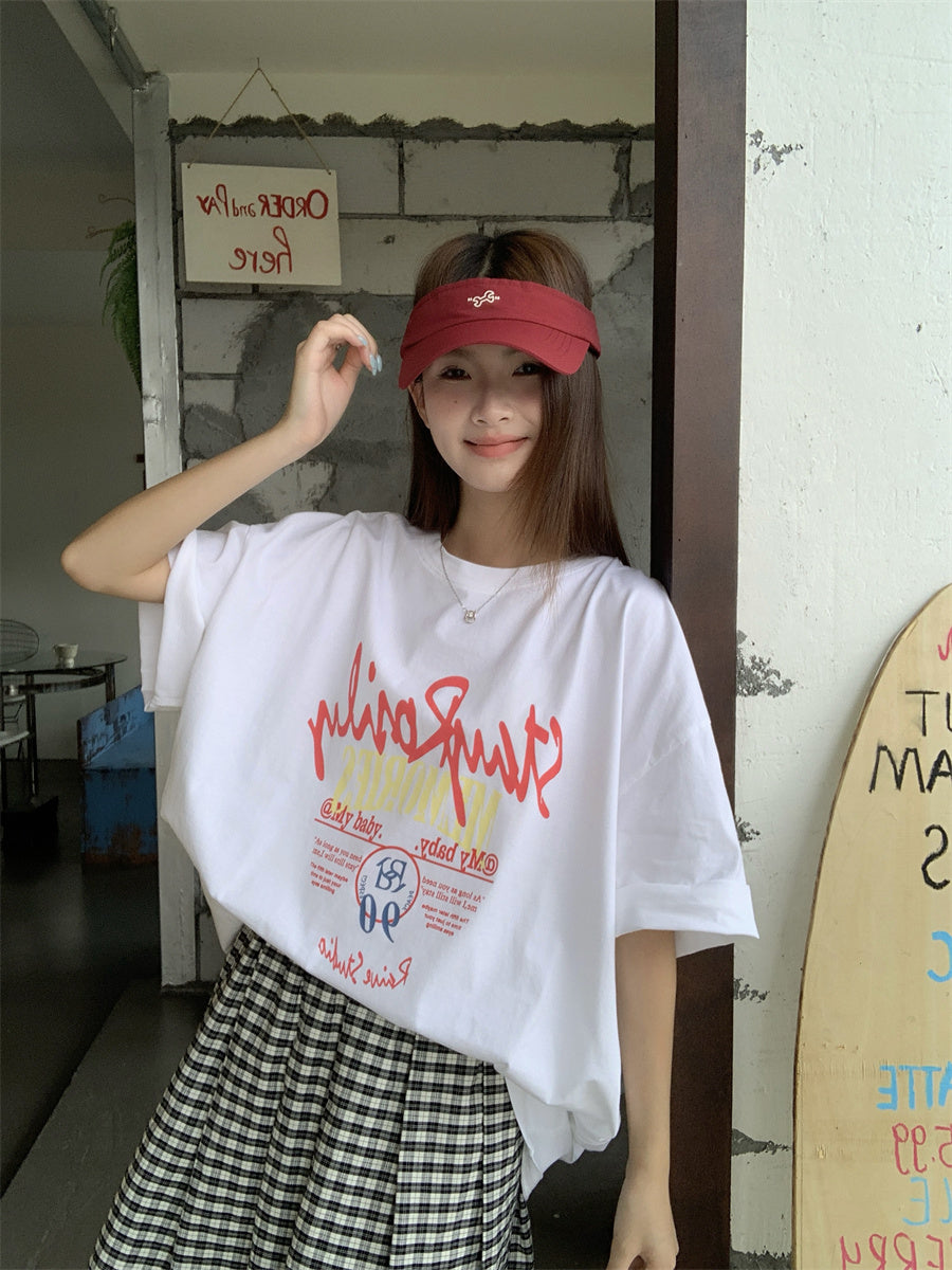 【F60480】實拍韓系寬鬆印花短袖T恤250616