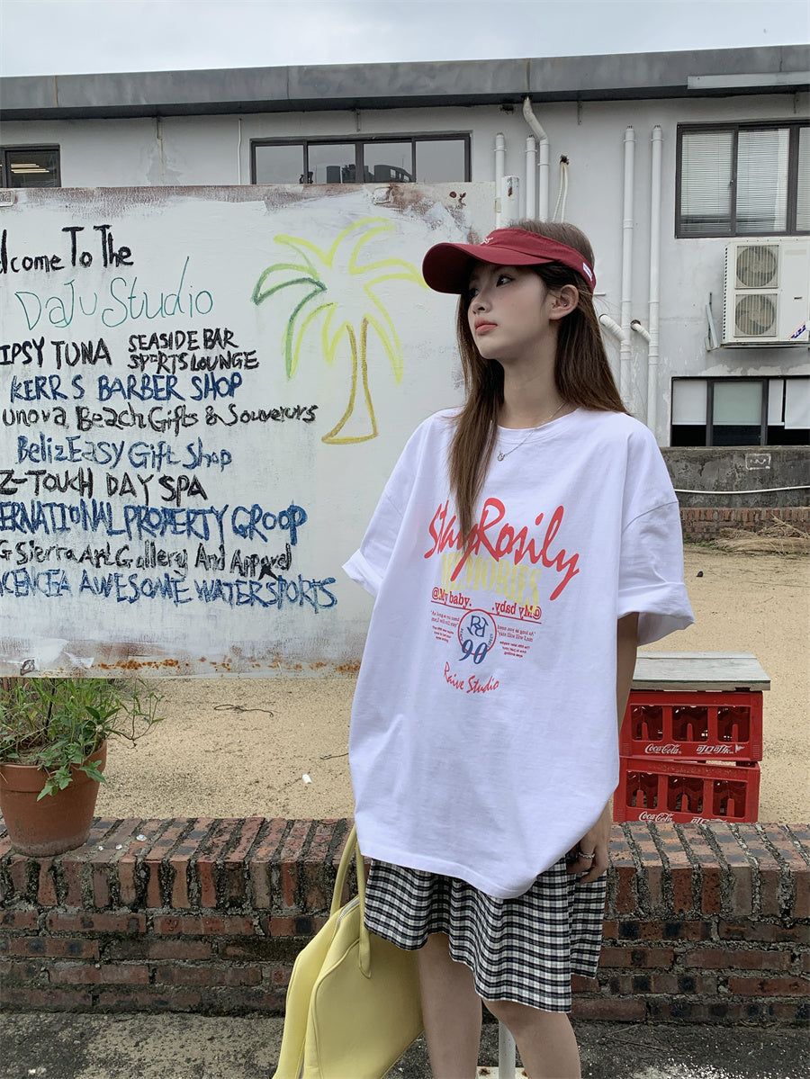 【F60480】實拍韓系寬鬆印花短袖T恤250616