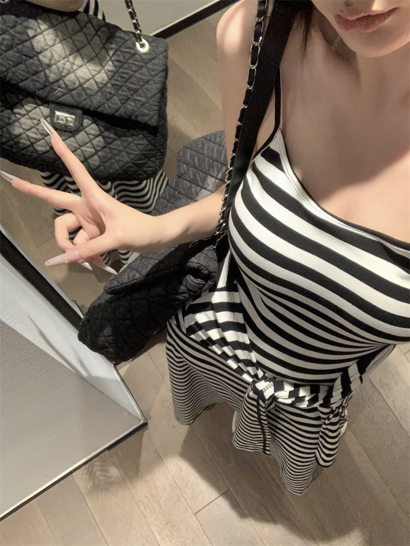 【F60431】實拍夏天度假感條紋披肩+吊帶舒適長洋裝250609