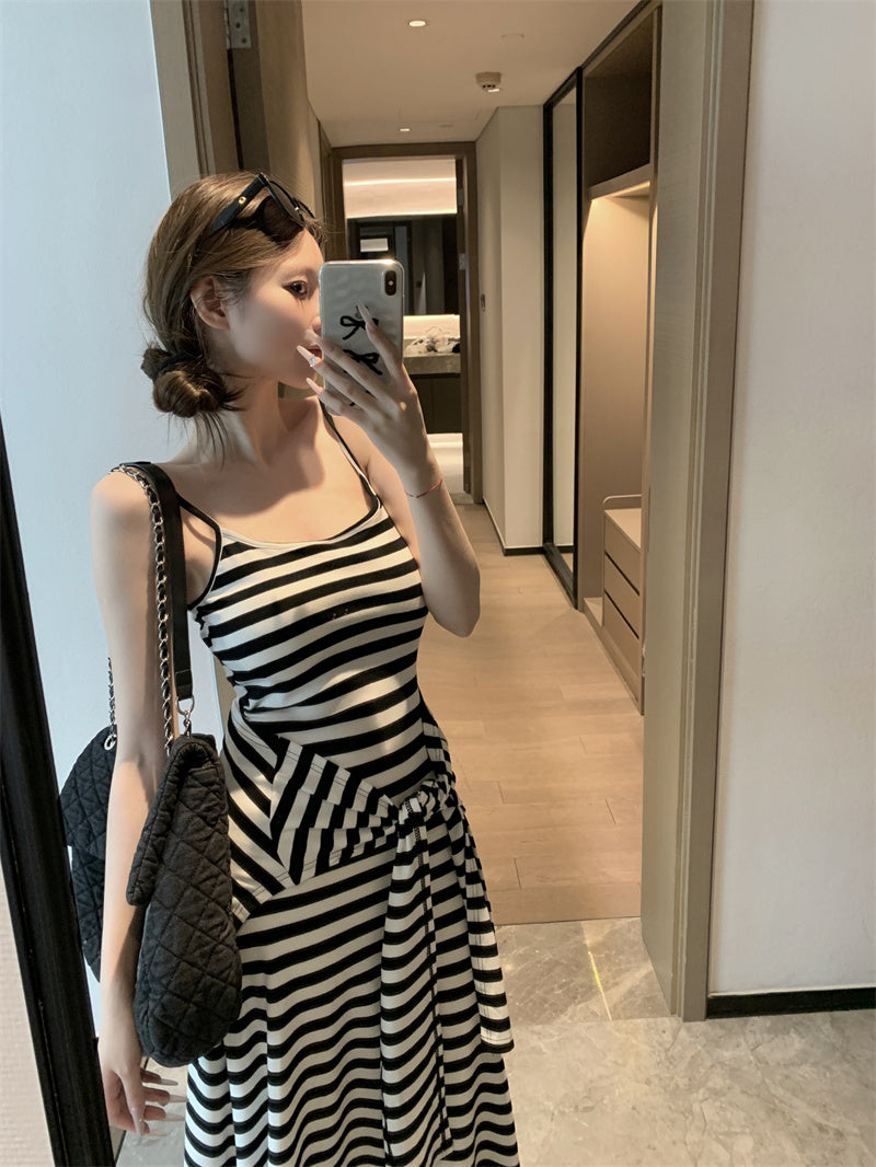 【F60431】實拍夏天度假感條紋披肩+吊帶舒適長洋裝250609