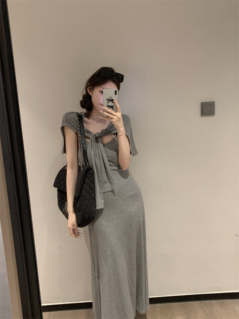 【F60431】實拍夏天度假感條紋披肩+吊帶舒適長洋裝250609