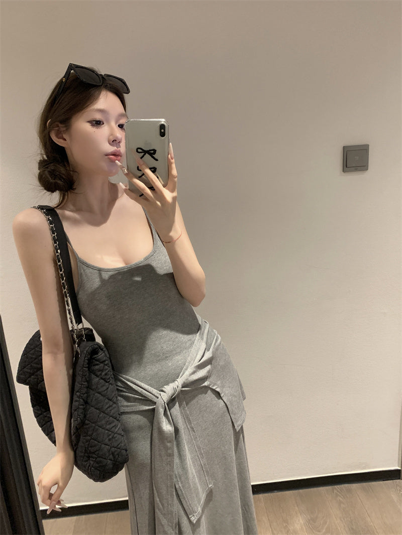 【F60431】實拍夏天度假感條紋披肩+吊帶舒適長洋裝250609