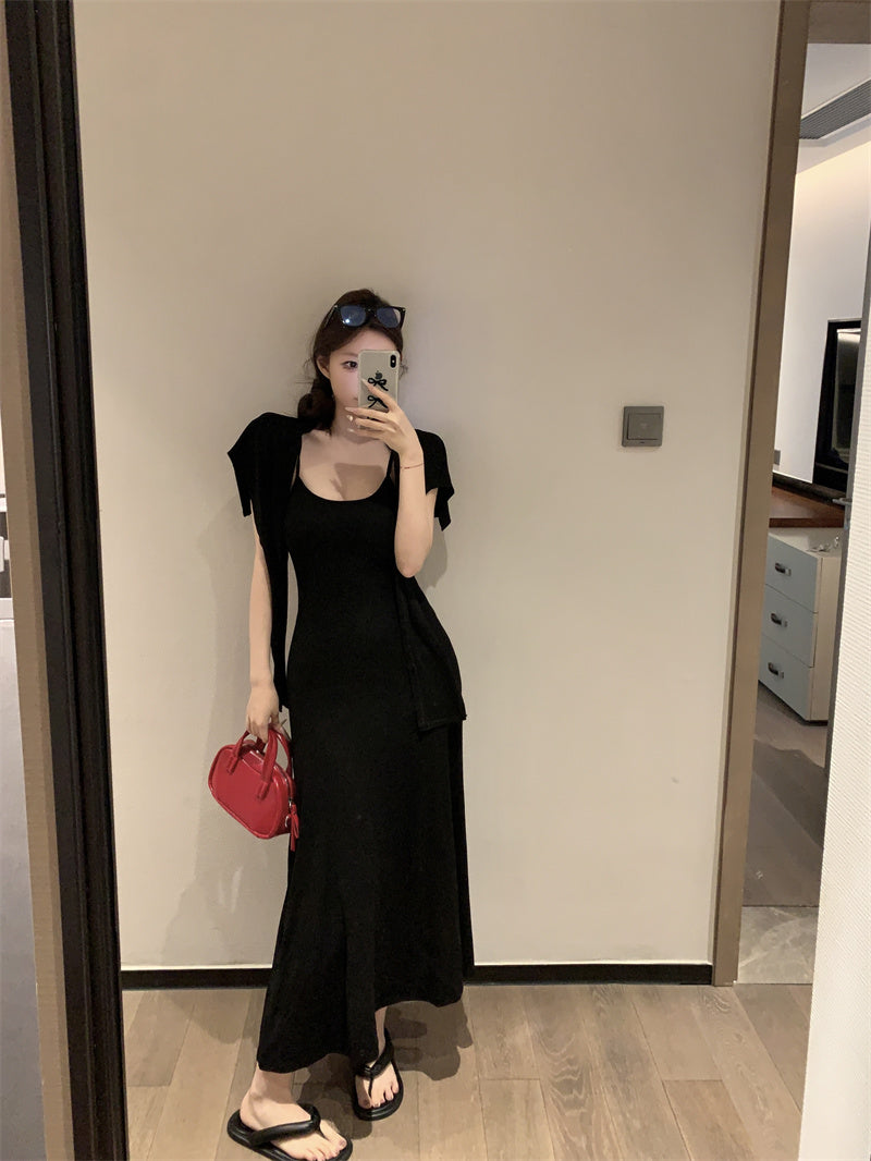 【F60431】實拍夏天度假感條紋披肩+吊帶舒適長洋裝250609