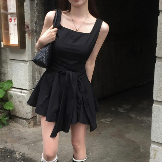 【F60574】甜美初戀感🎀前後皆可綁帶蝴蝶結氣質連身短洋裝260504