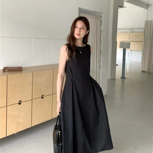 【F60625】韓國法式小眾高級感☕氣質休閒收腰顯瘦無袖背心連身洋裝260609