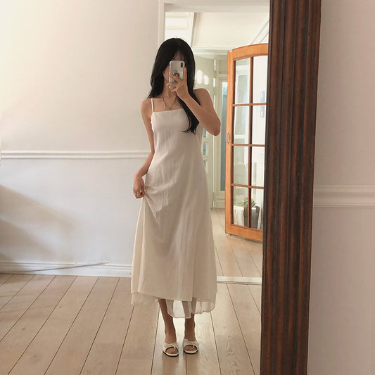 【F60612】韓系甜美仙氣感☁️設計感細肩帶多層網紗澎澎連身洋裝260609