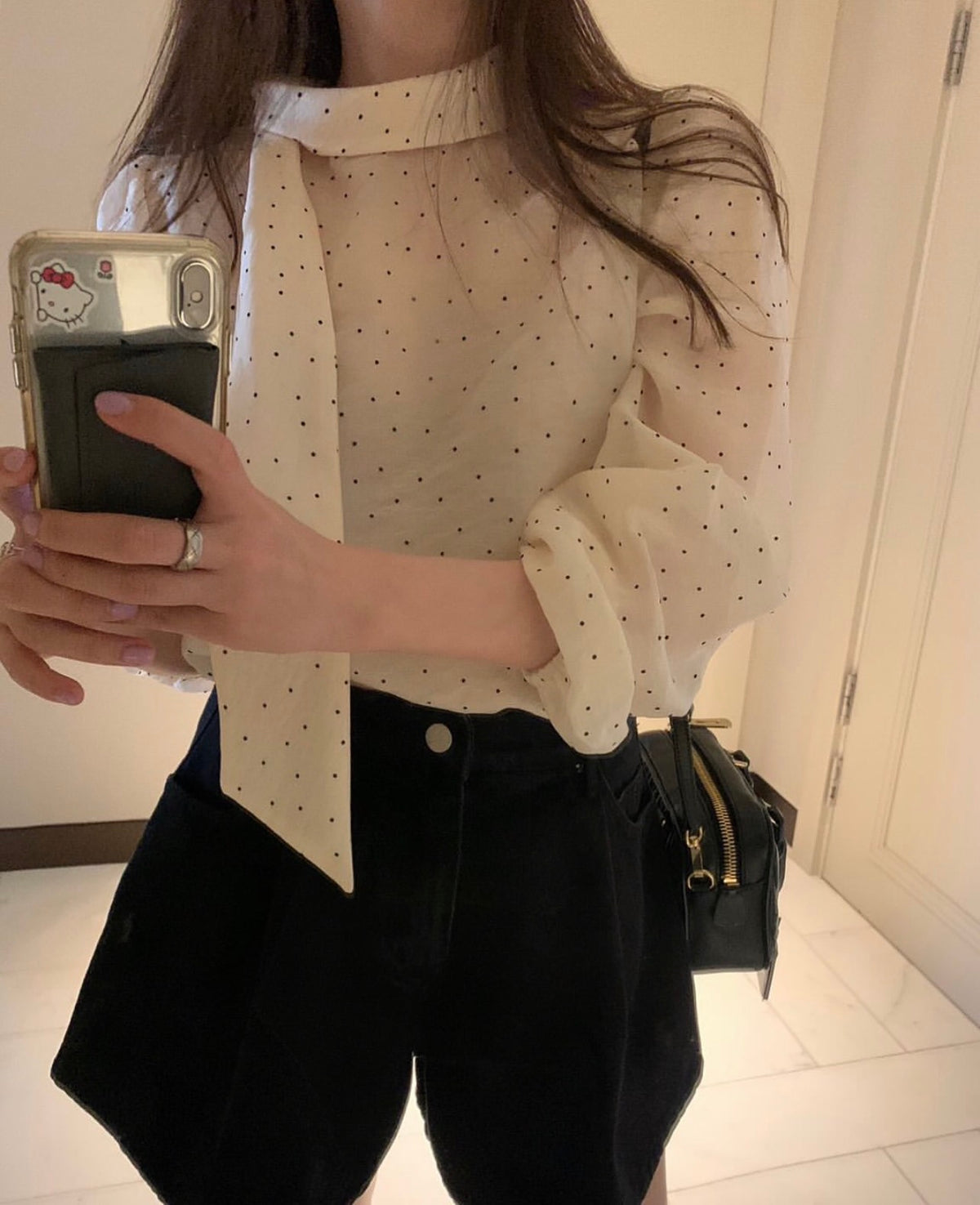 【F60700】復古甜美・點點飄帶長袖襯衫260914
