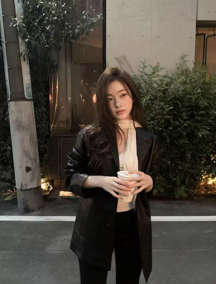 【F60808】韓系通勤・西裝領PU皮革外套261019