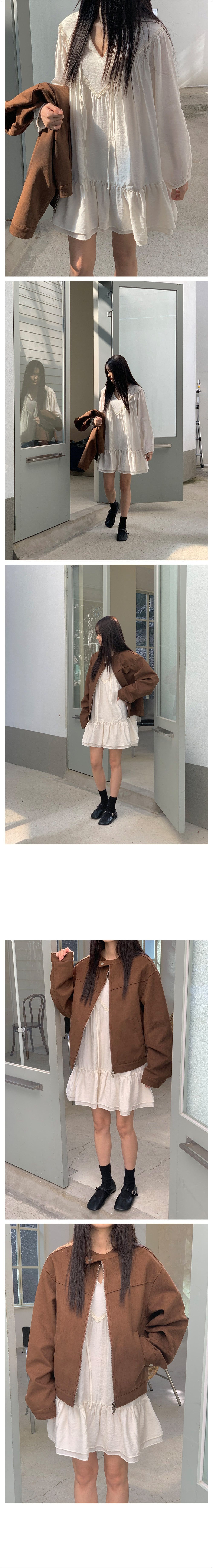 【F032296】韓國東大門少女清新氣質寬鬆荷葉短洋裝250311