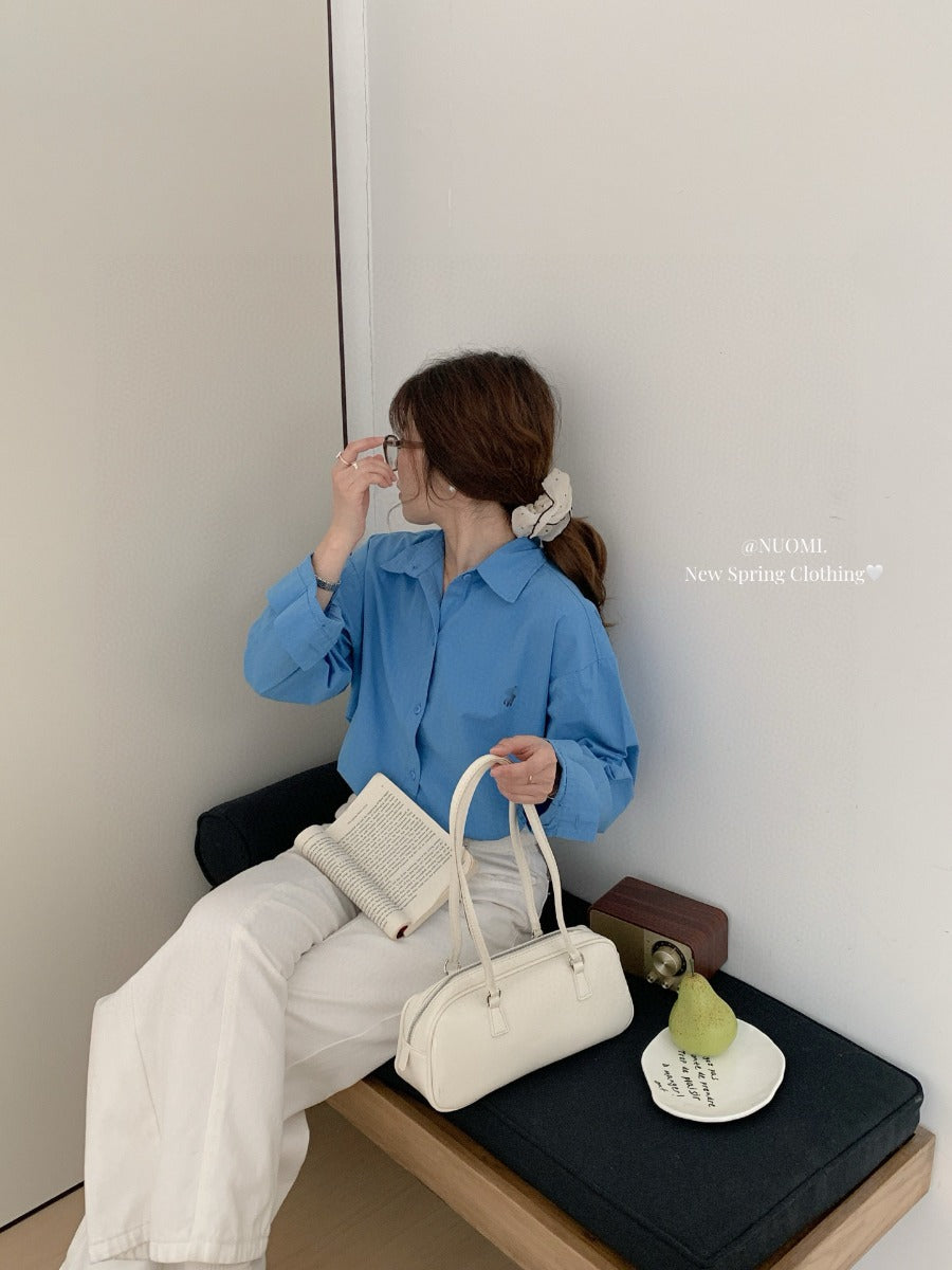 【F60253】實拍春夏韓系刺繡純棉襯衫外套(水洗棉)250304