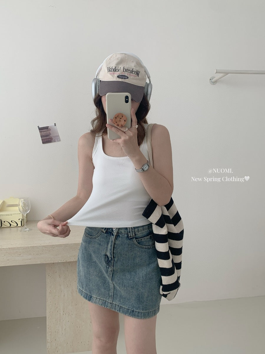【F60252】實拍9色小方領吊帶工字背心(含胸墊)250304