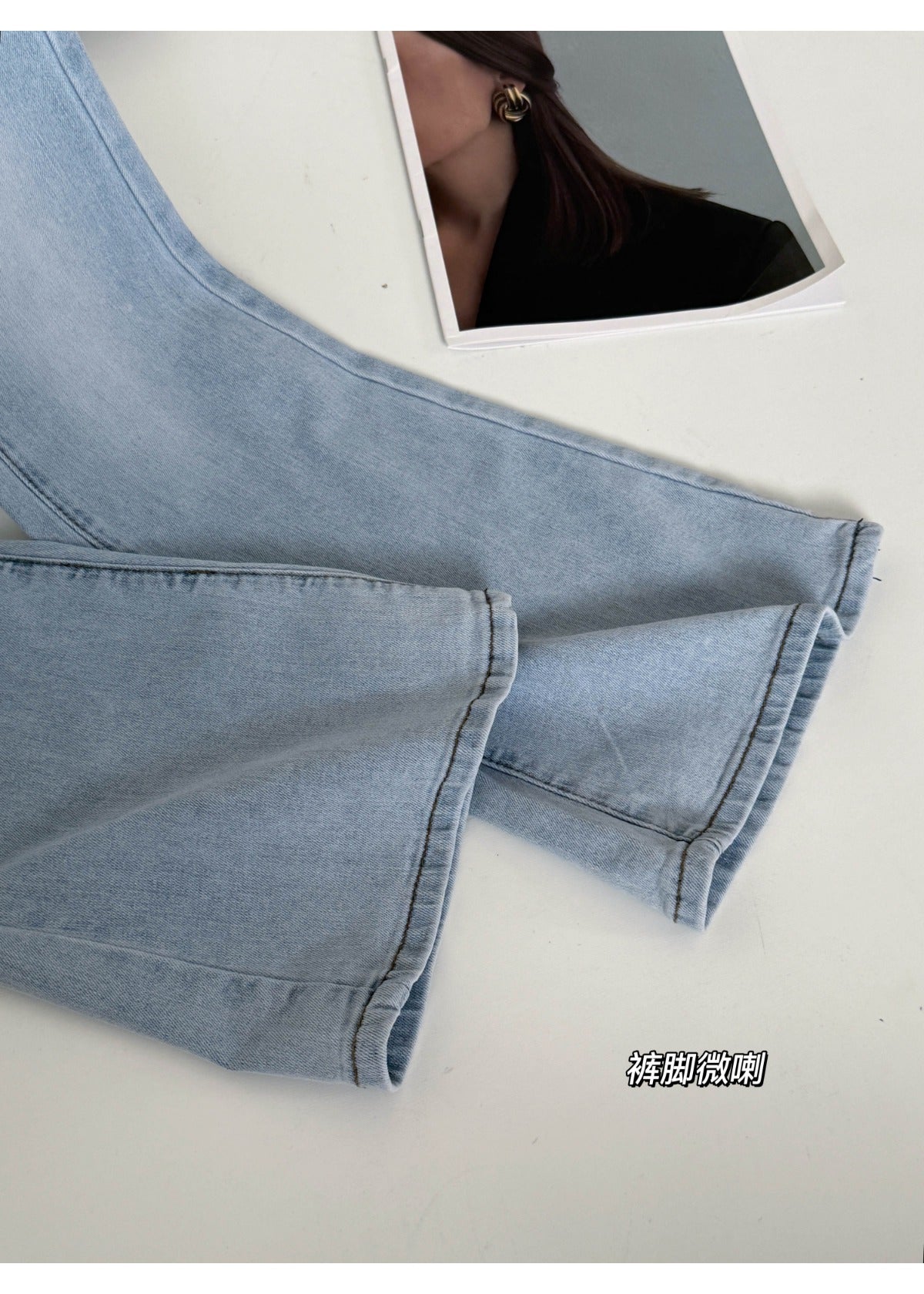 【F60242】實拍夏季高腰顯瘦為芭蕾感喇叭牛仔褲250304