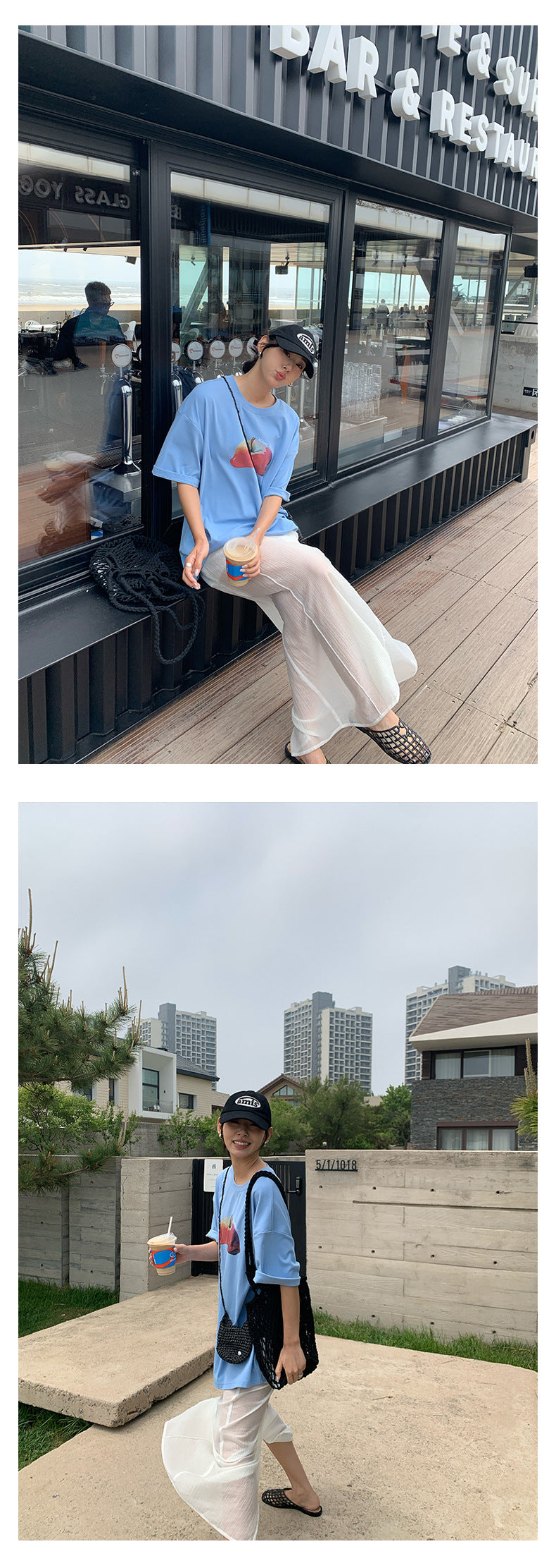 【H5285】實拍夏天韓國蘋果印花大版短袖寬鬆T恤250603
