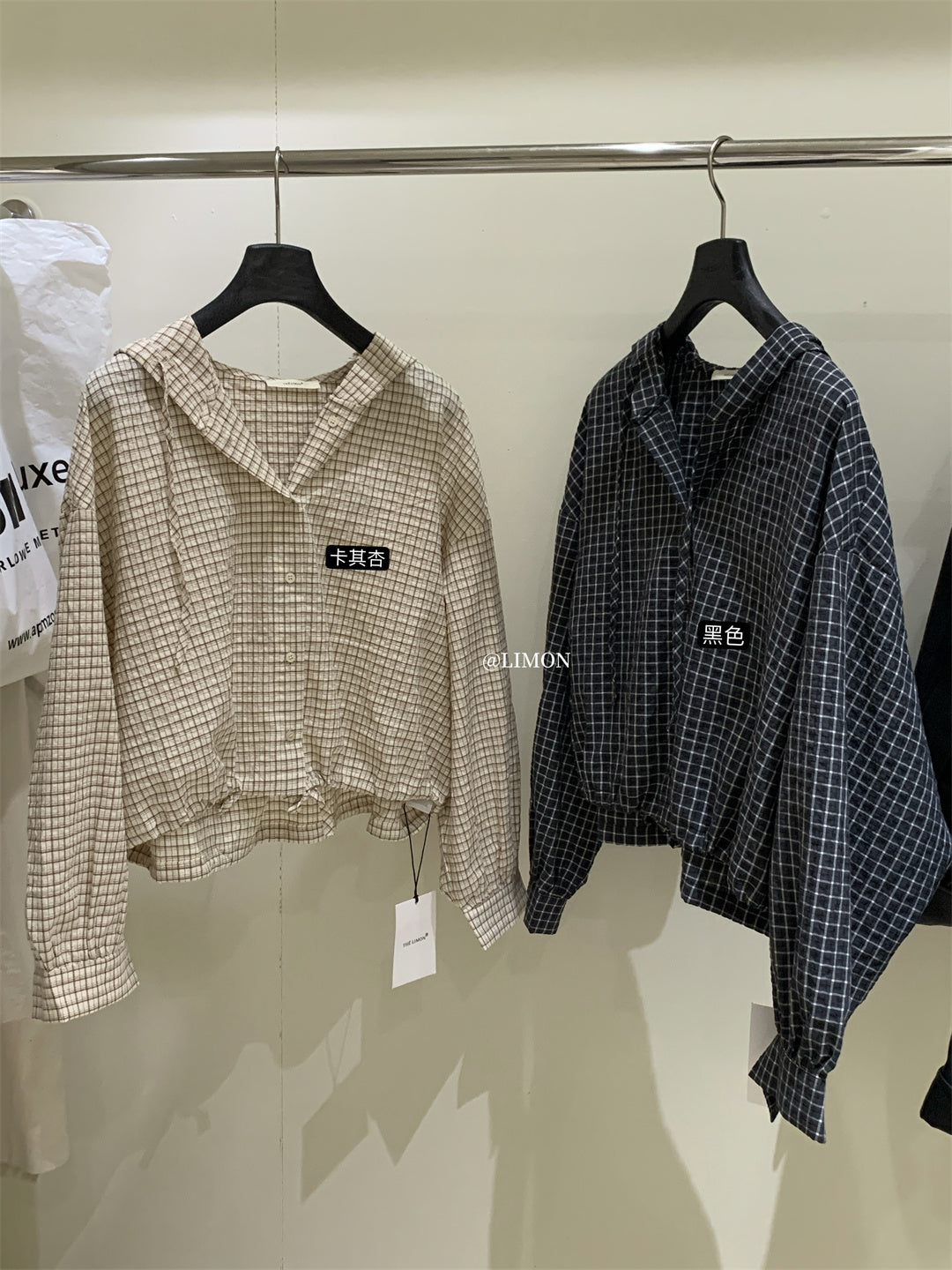 【L9026】實拍檸檬家休閒連帽抽繩格紋長袖襯衫250901