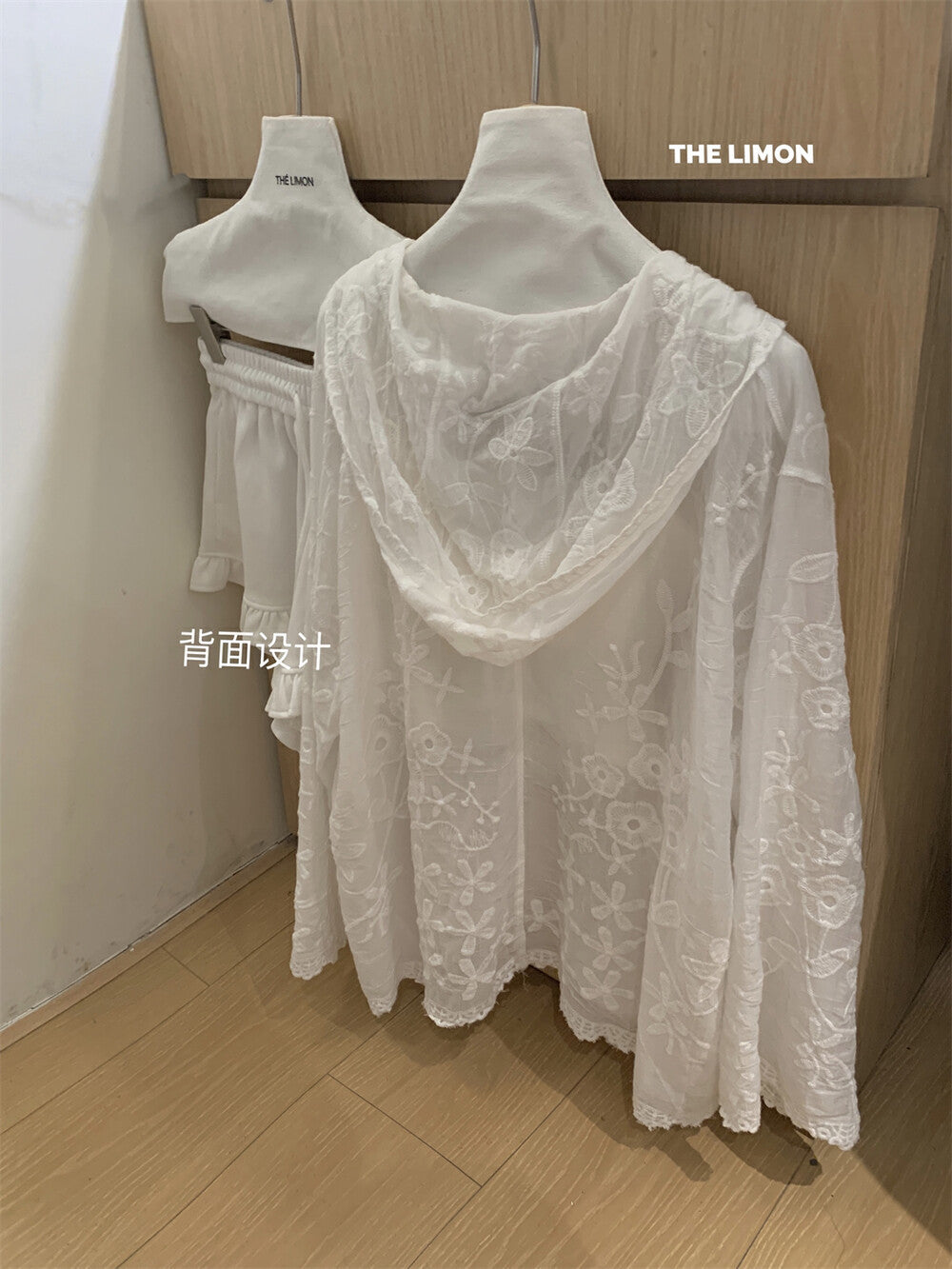 【L8509】實拍檸檬春夏蕾絲刺繡連帽長袖襯衫250414