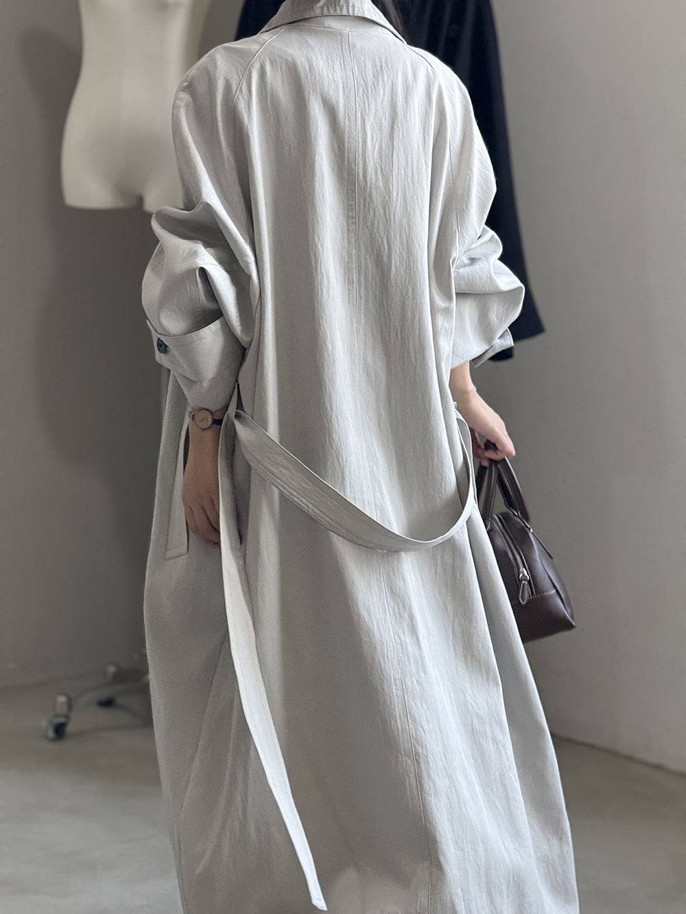 【Y82606】實拍初秋休閒寬鬆慵懶大翻領長款風衣外套含腰帶250828