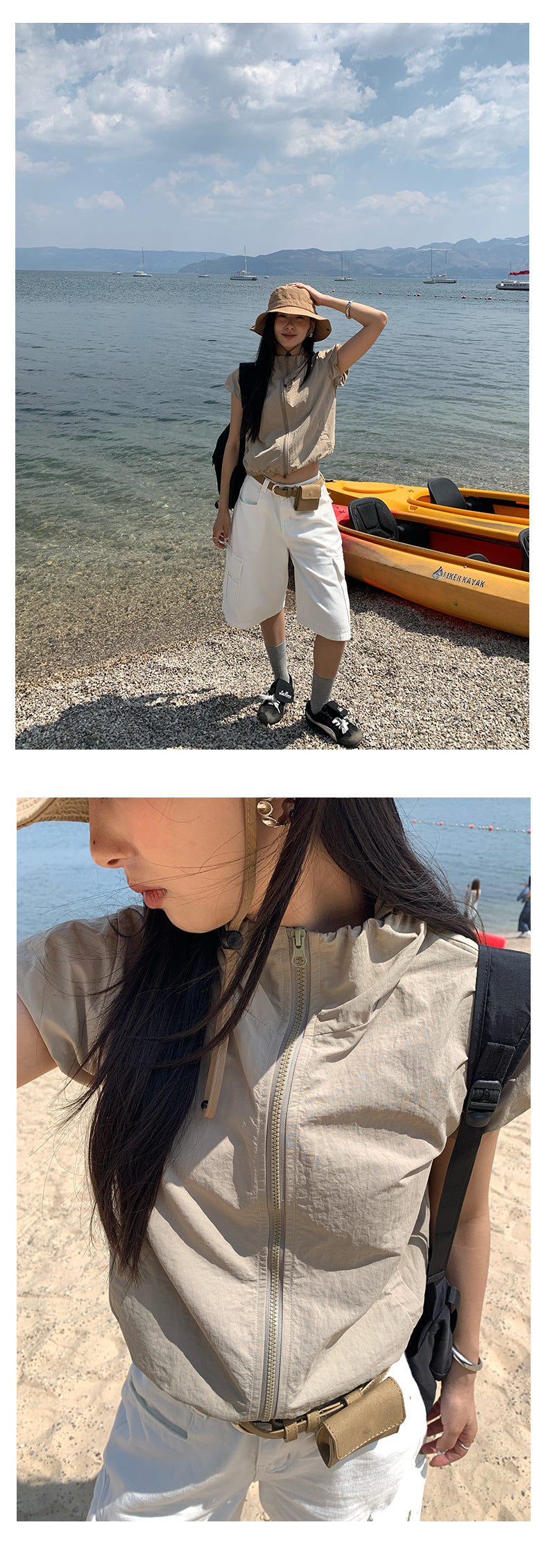 【H5136】實拍夏季工裝率性立領雙頭拉鍊外套上衣250324