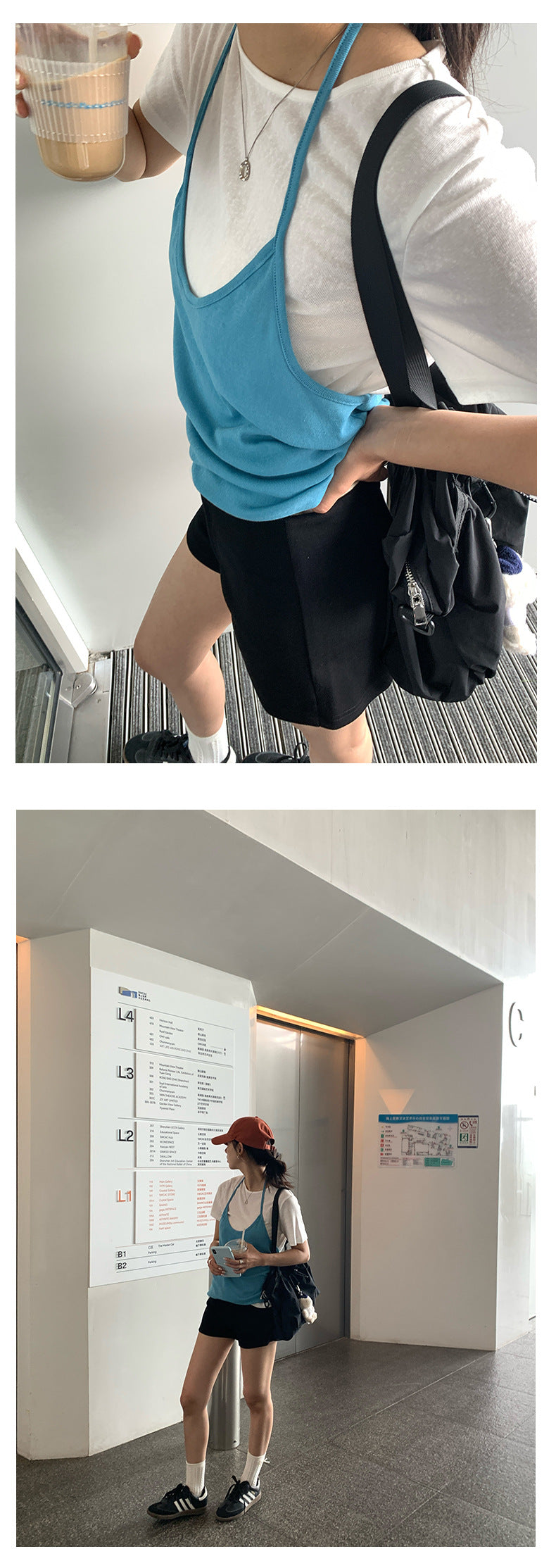 【H5157】實拍夏天掛脖吊帶+微透短袖T恤250331