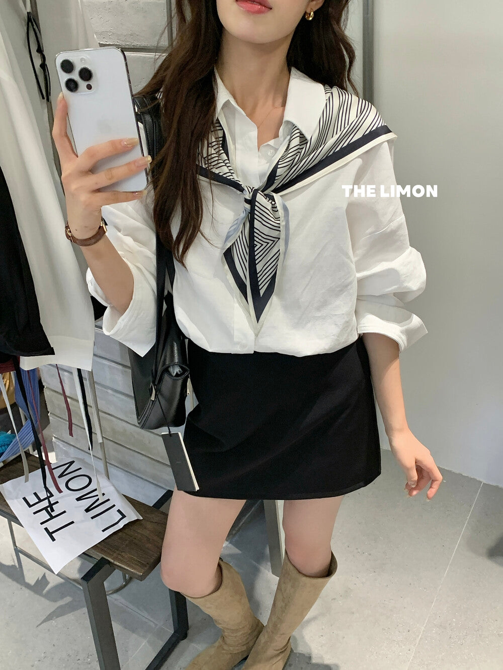 【L9176】實拍檸檬家氣質寬鬆顯瘦慵懶防曬襯衫+絲巾250901