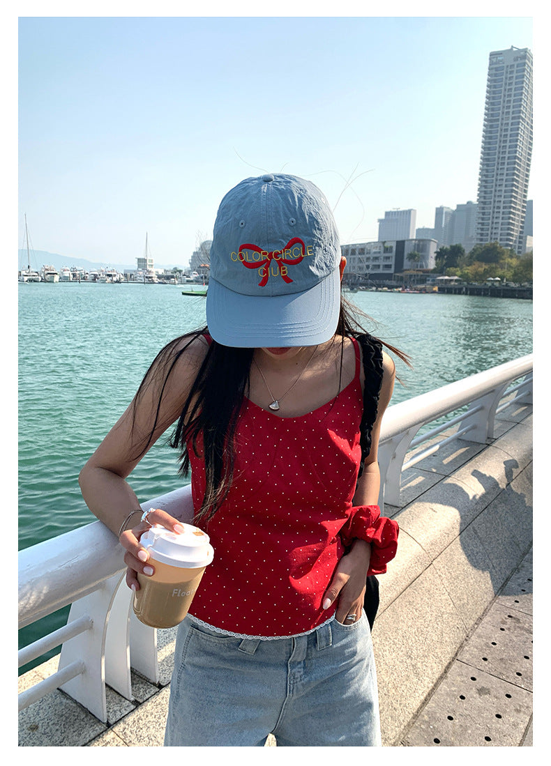 【H5159】實拍夏天棉麻點點吊帶背心+髮圈250331