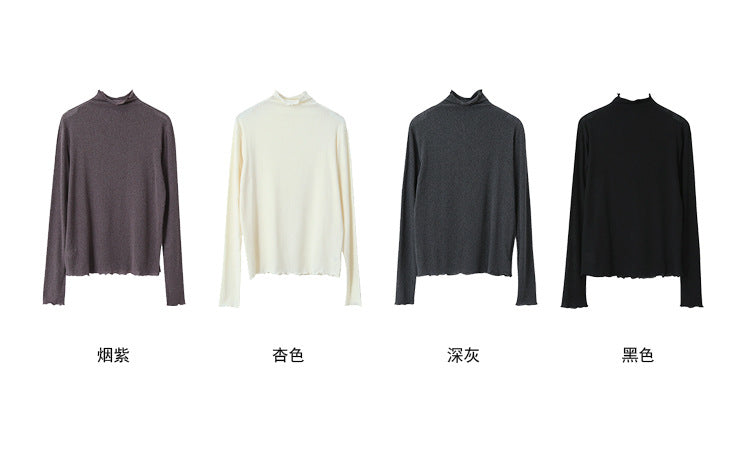 【LD3243】實拍顯瘦長袖木耳收邊半高領打底衫251006