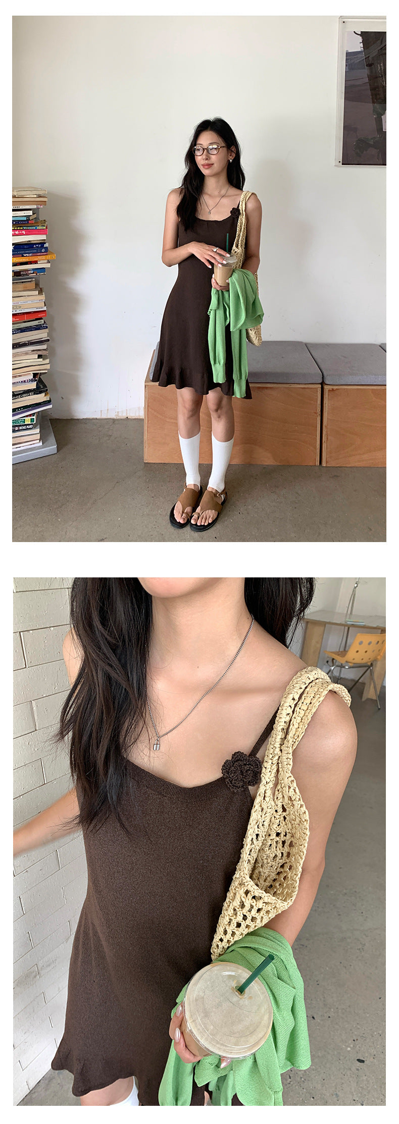 【H5265】實拍夏季甜美手工鉤花吊帶洋裝 雜飾裙襬顯瘦款250520