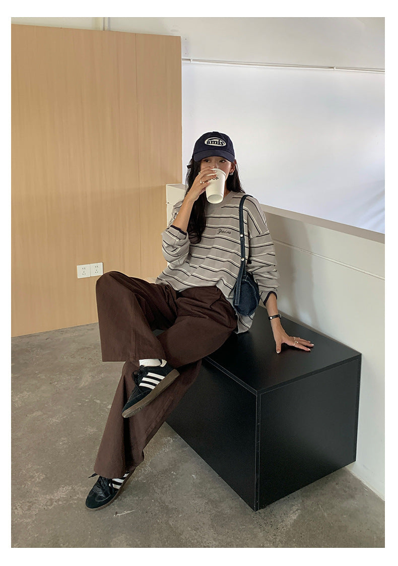 【H5443】實拍復古美拉德高腰彎刀休閒褲250923