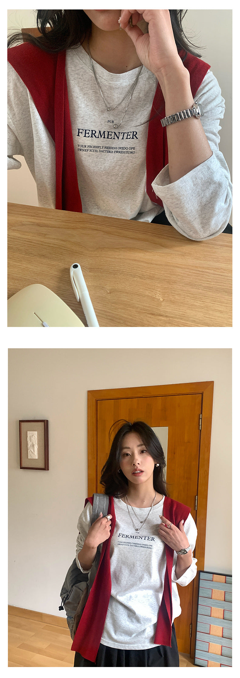 【H5105】實拍春夏清新圓領印花舒適長袖T恤250310
