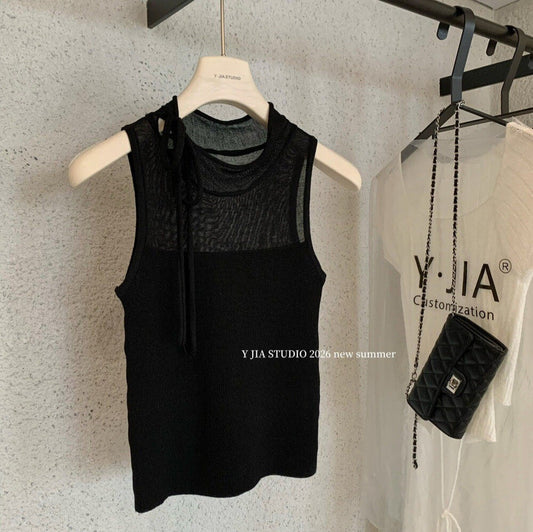 【L372】高智感時髦氣場✨經典飄帶修身顯瘦無袖針織背心/上衣260610