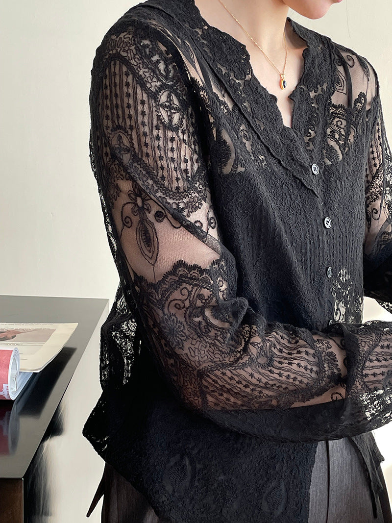 【cim2672】實拍早春高級刺繡蕾絲襯衫250213