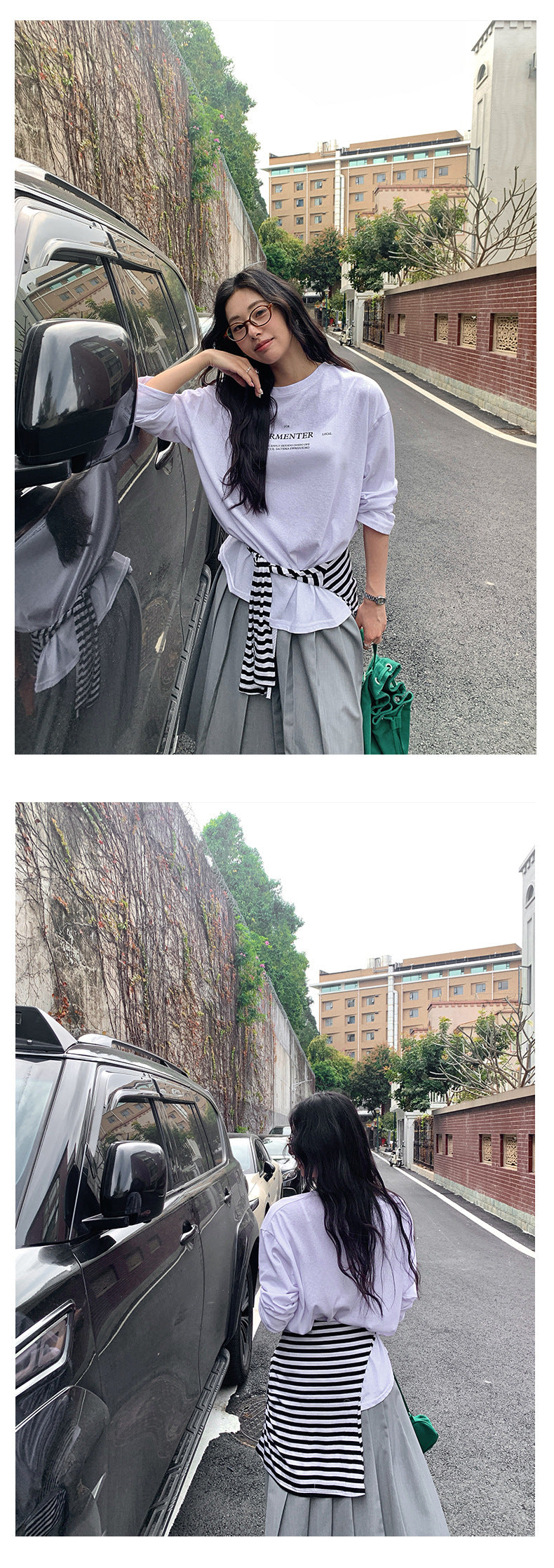 【H5105】實拍春夏清新圓領印花舒適長袖T恤250310