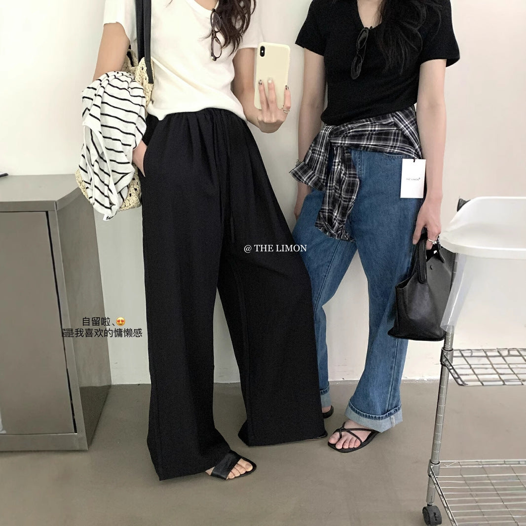 【L8327】實拍夏季亞麻垂感直筒高腰長褲250505