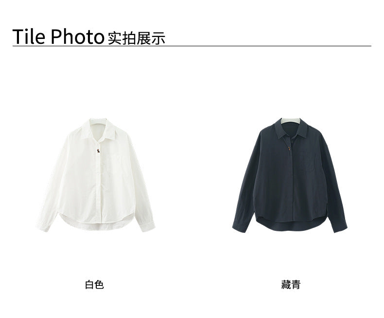 【H5422】實拍法式前襟小刺繡長袖襯衫250909