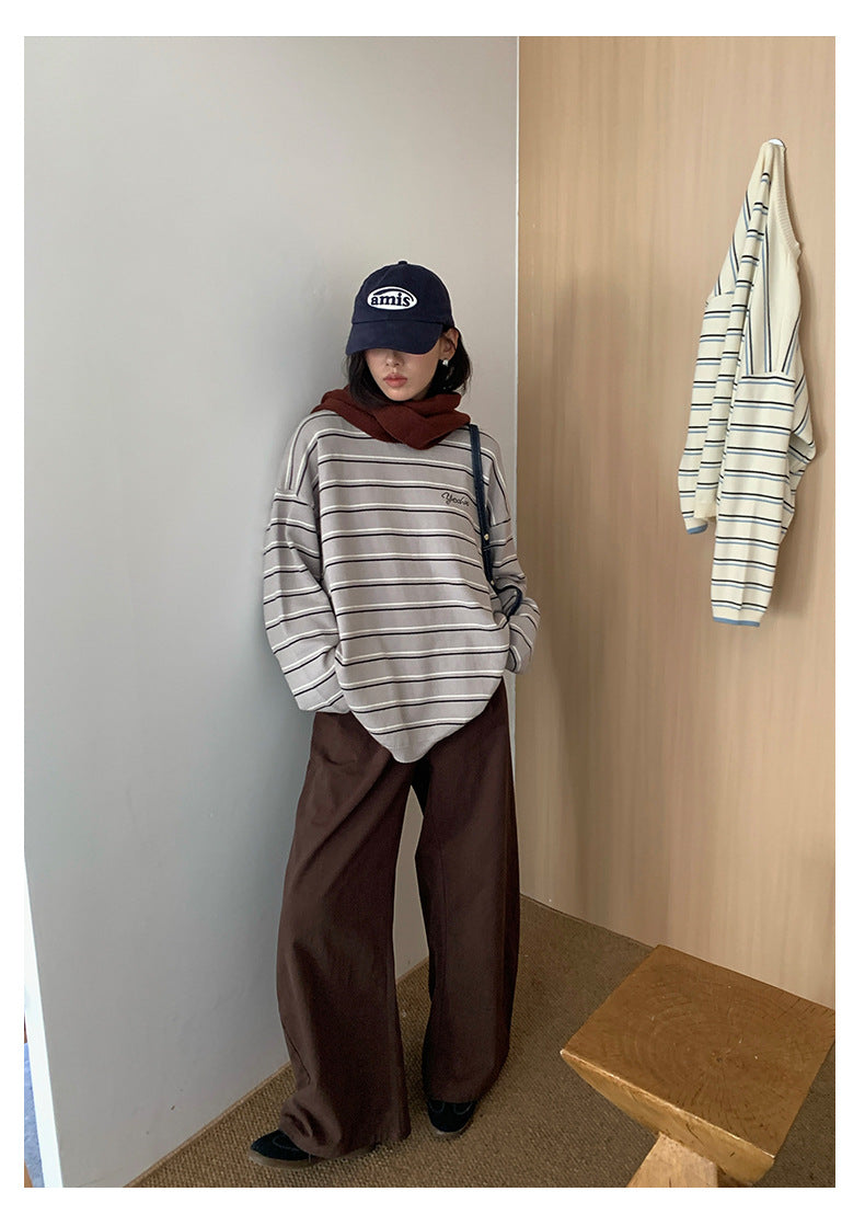 【H5443】實拍復古美拉德高腰彎刀休閒褲250923