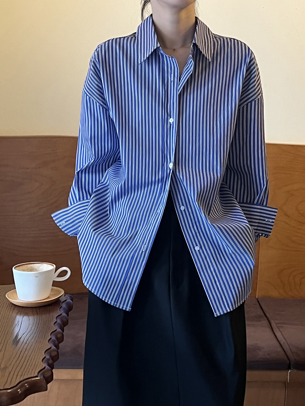 【Y3188】實拍早春法式復古條紋襯衫YY25早春