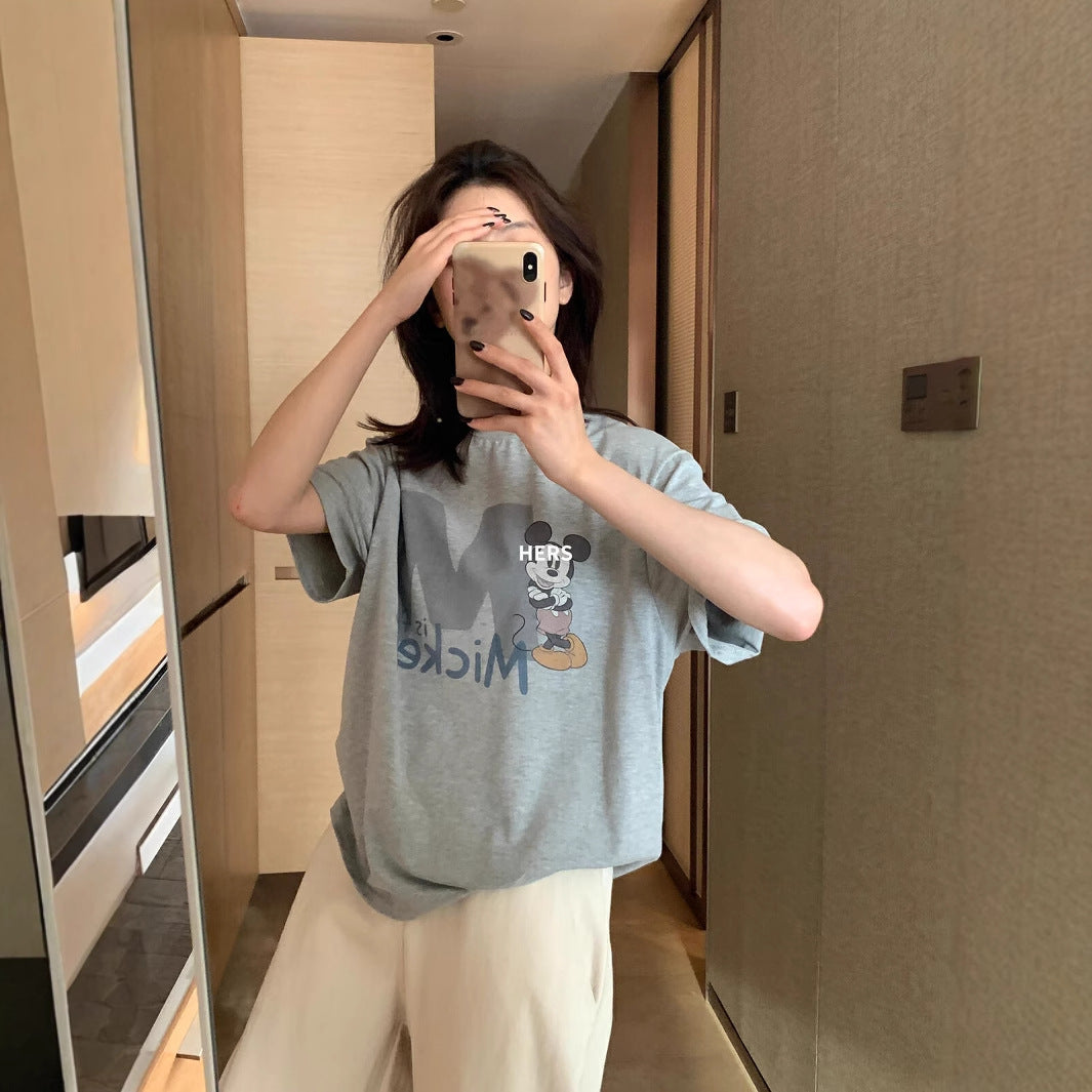 【L20610】實拍簡約日常印花寬鬆舒適短袖T恤250602