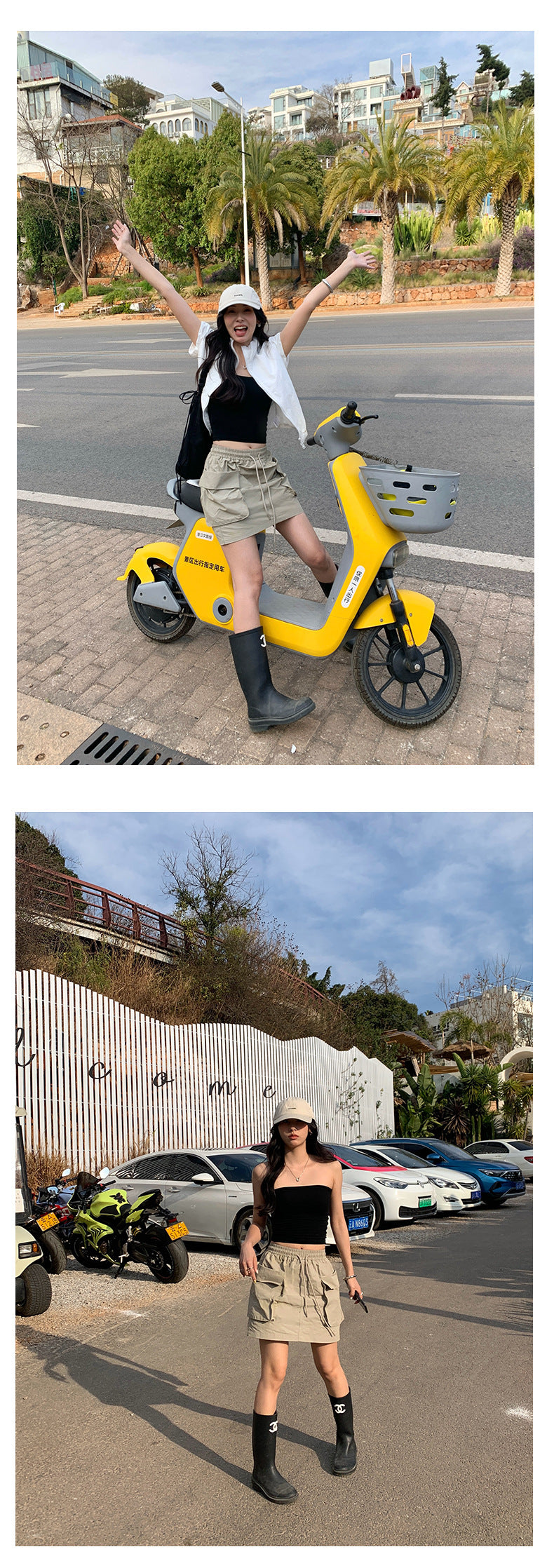 【H5129】實拍夏天休閒抽繩大口袋工裝裙(內有安全褲)250324