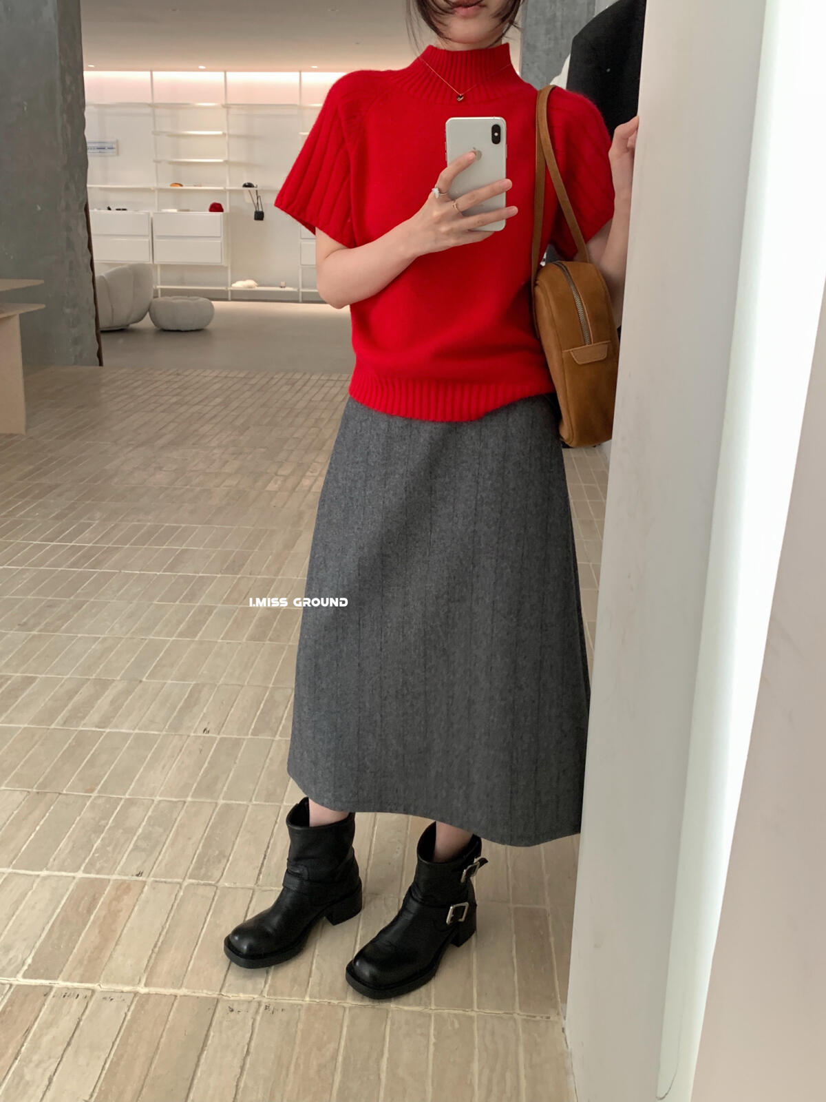 【L60881】實拍秋冬高單質感羊毛呢顯瘦直筒裙+腰帶250923