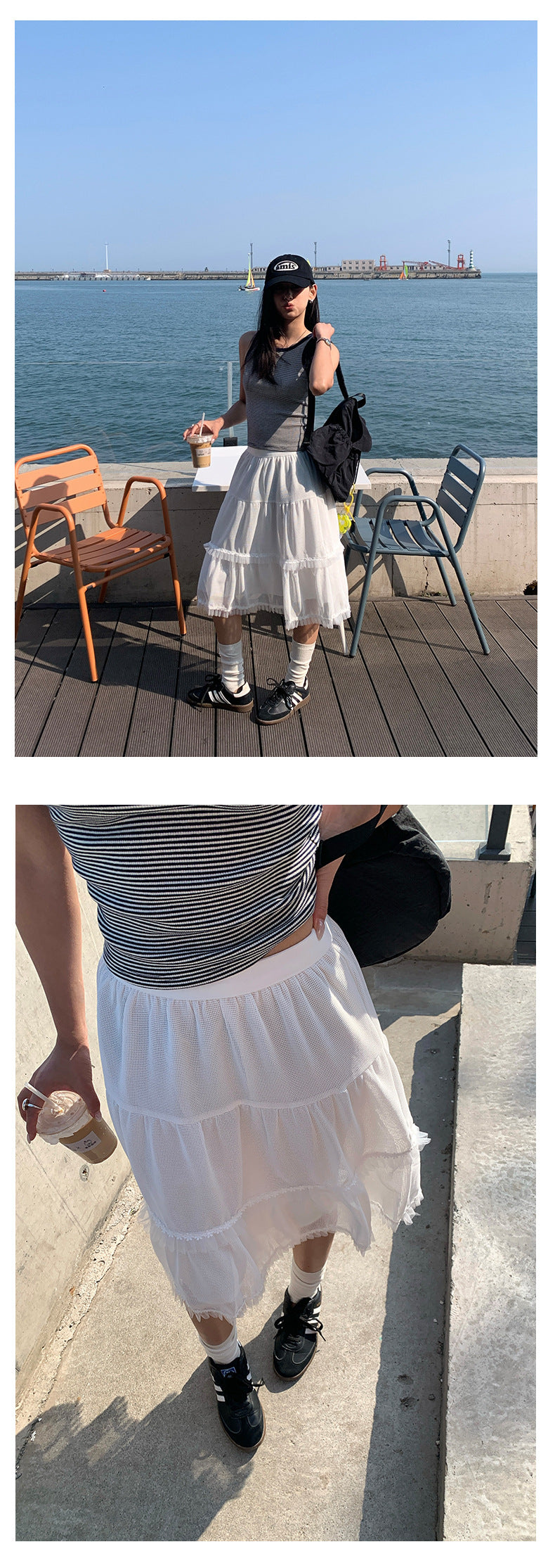 【H5309】 實拍韓國夏季白色休閒顯瘦網紗裙250610