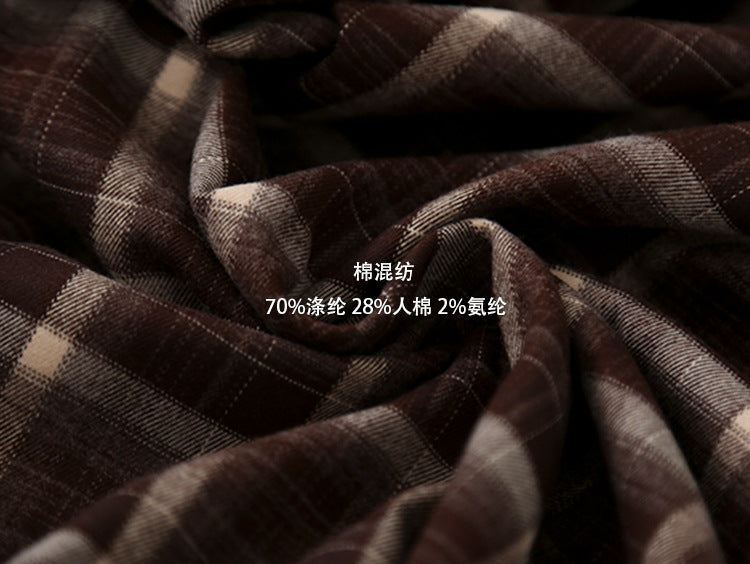 【L3135】實拍秋冬不規則設計復古格紋磨毛長裙250827