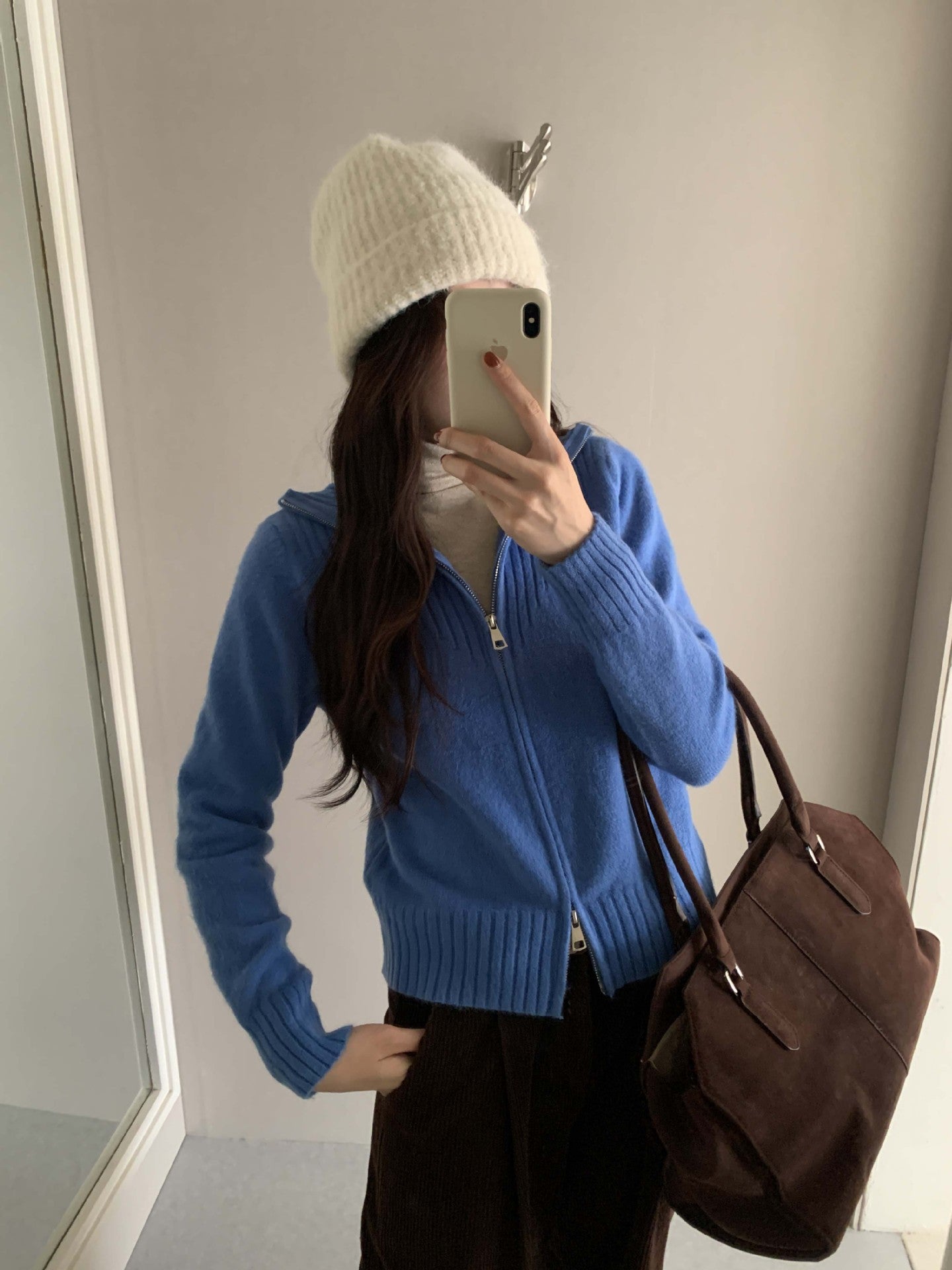 【H559】實拍個性雙拉鍊高領針織外套251021