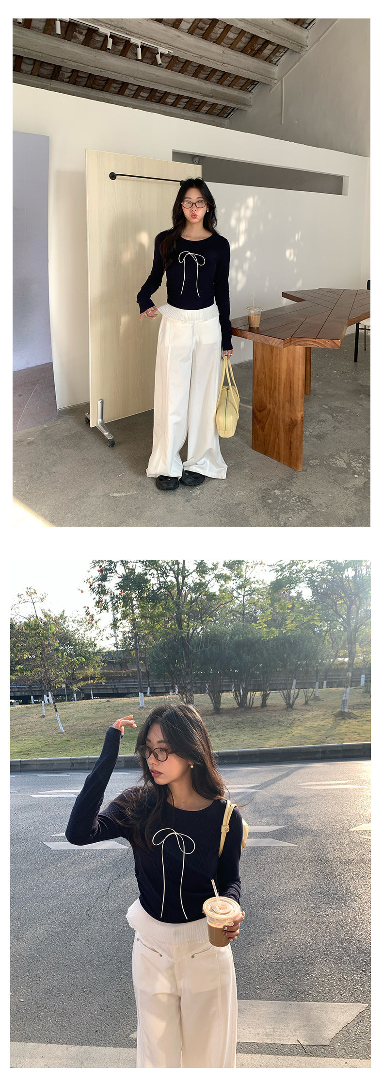 【H5063】實拍春夏氣質款蝴蝶結蕾絲長袖T恤250224