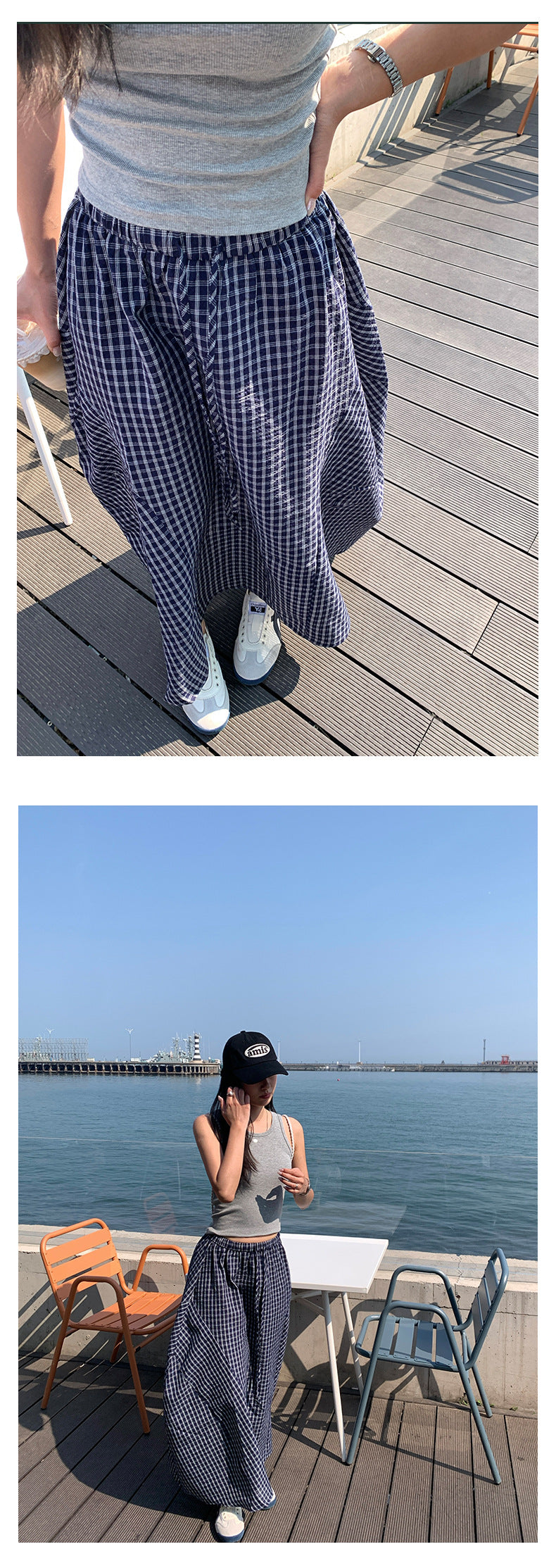 【H5301】實拍夏季輕爽格子氣球長裙250610