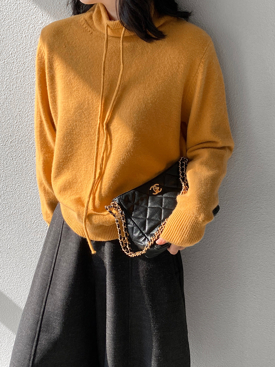 【cimz1374】實拍極簡淨色高領抽繩針織毛衣251120