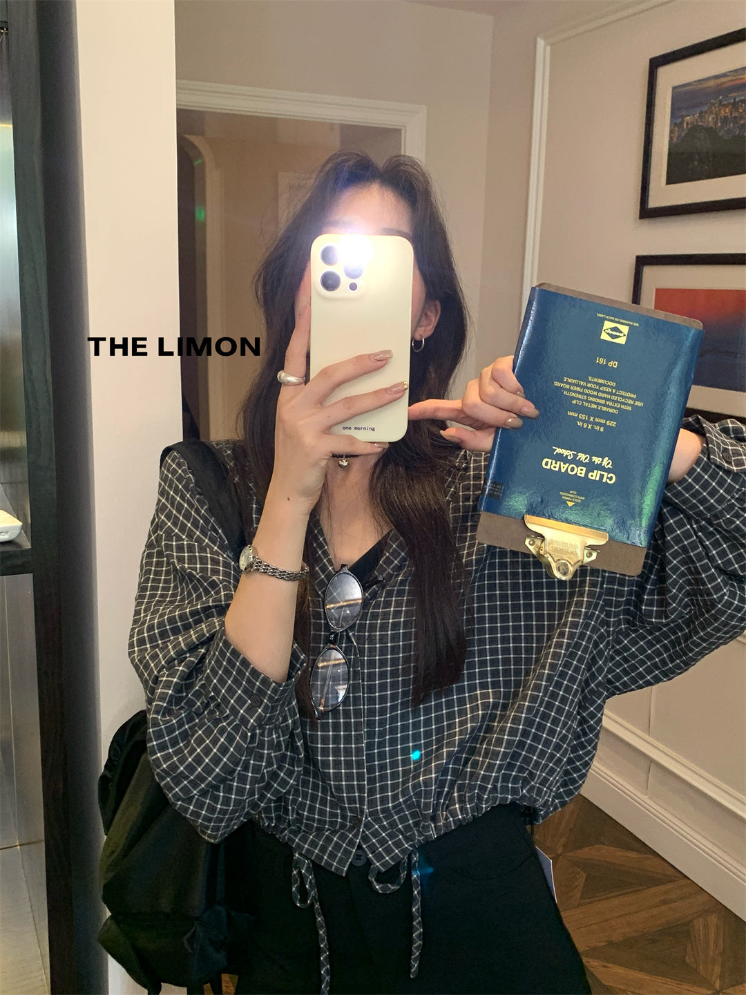 【L9026】實拍檸檬家休閒連帽抽繩格紋長袖襯衫250901
