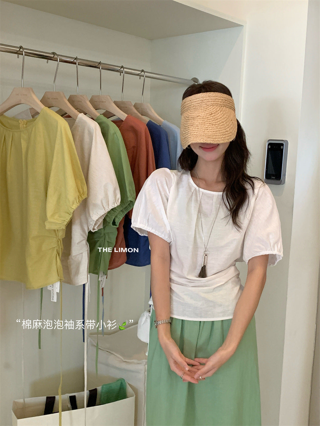 【LTM1057】實拍檸檬夏法式褶皺棉麻後背綁帶襯衫250519
