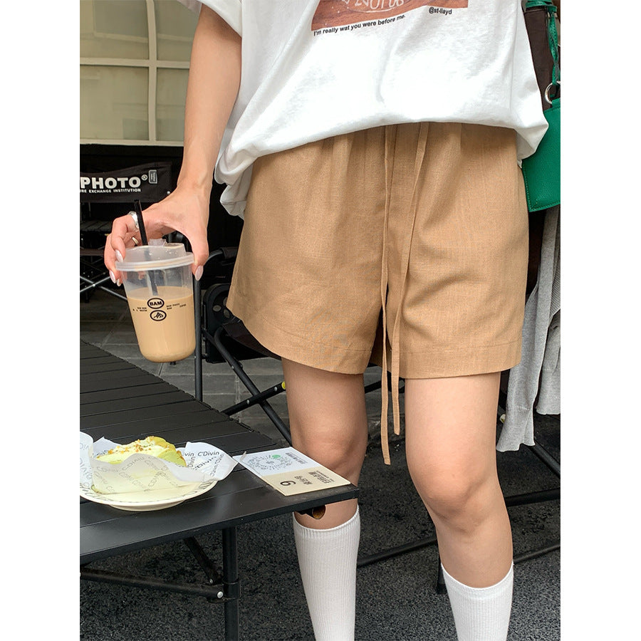 【H5257】實拍夏季韓系棉麻A字短褲250513