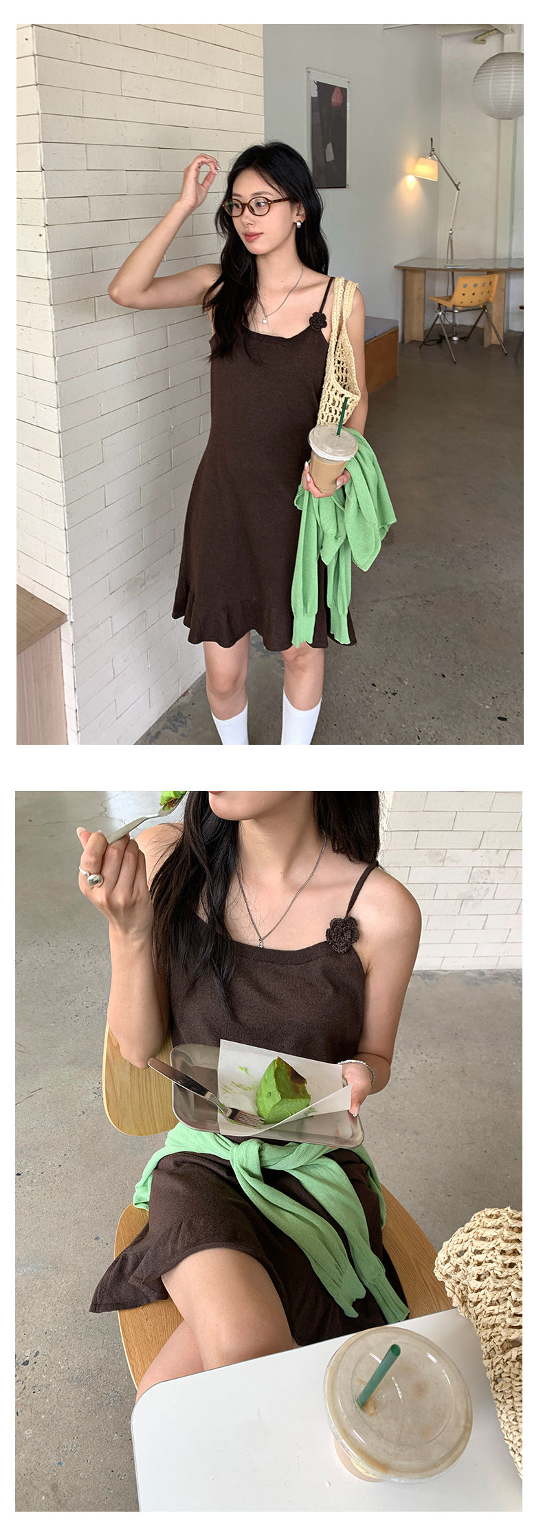 【H5265】實拍夏季甜美手工鉤花吊帶洋裝 雜飾裙襬顯瘦款250520