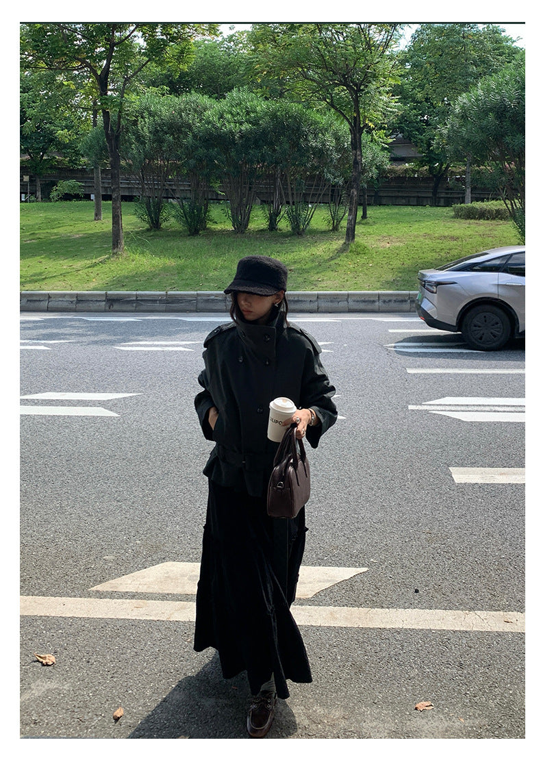 【H5446】實拍設計感立領雙排扣短版風衣外套250923