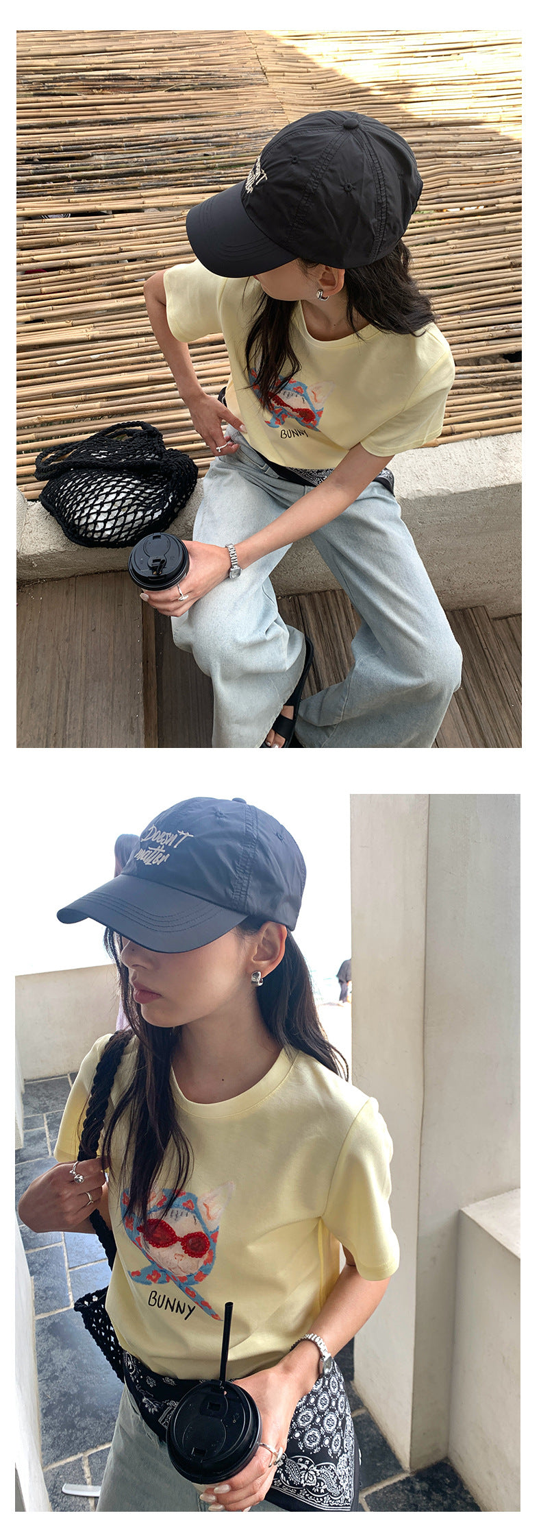 【H5195】實拍夏天帶一隻貓咪印花圓領短袖T恤250415